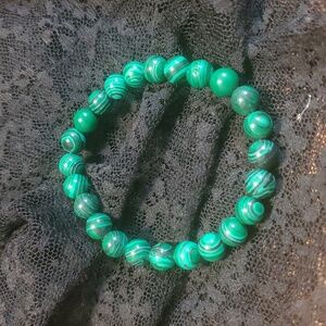 Green Round Malachite Bead Bracelet With Expressive Vanes DD